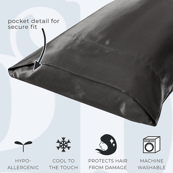 NWT Charcoal Satin Pillowcase - Set of Two - Picture 2 of 3